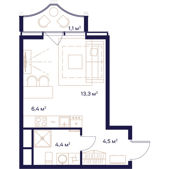 1-комнатная, 29.7 м², ЖК СОЮЗ, 16 238 000 ₽