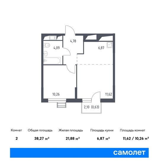 2-комнатная, 38.27м², ЖК Новое Внуково, 9 524 541 ₽