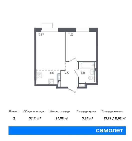 2-комнатная, 37.41м², ЖК Пятницкие Луга, 7 033 846 ₽