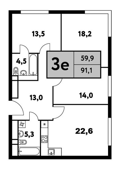 3-комнатная, 91.1м², ЖК Фестиваль парк-2, 35 688 632 ₽