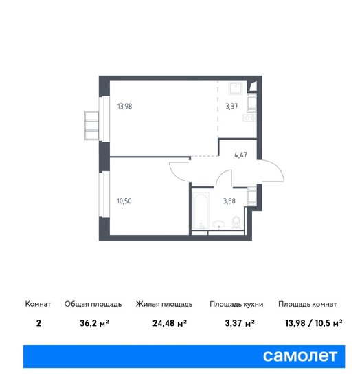 2-комнатная, 36.2м², ЖК Алхимово, 9 232 111 ₽