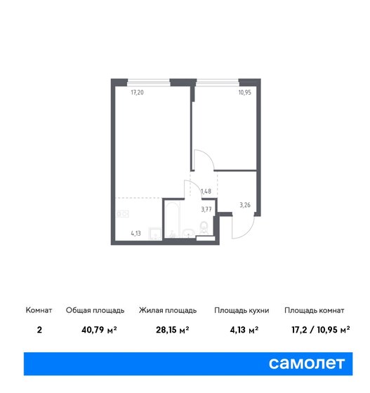 2-комнатная, 40.79м², ЖК Новое Внуково, 9 289 046 ₽