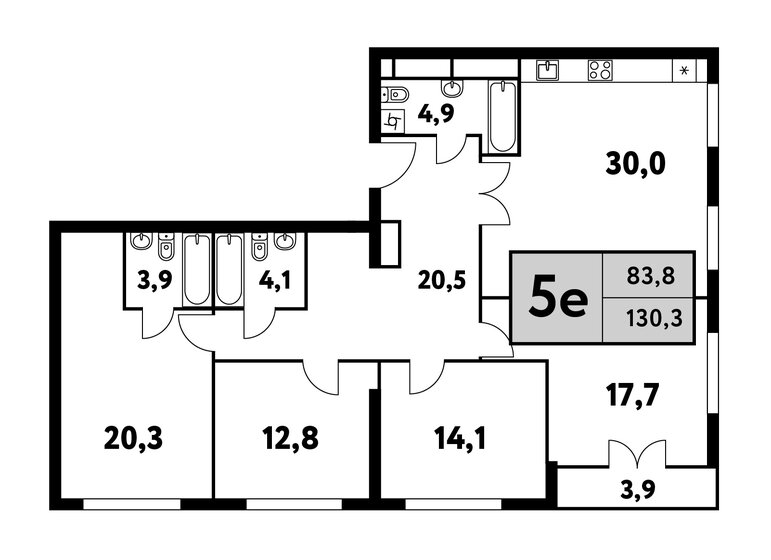 4-комнатная, 130.3м², ЖК Фестиваль парк-2, 49 106 132 ₽