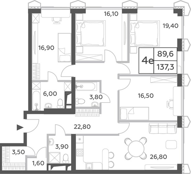 4-комнатная, 137.3м², ЖК Will Towers, 60 055 156 ₽