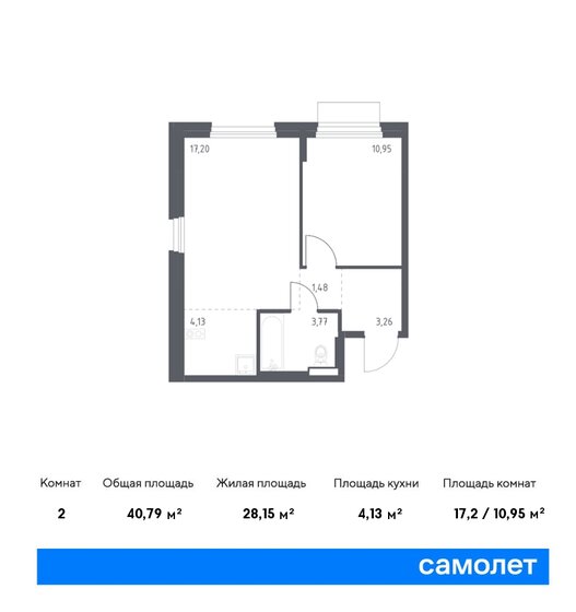 2-комнатная, 40.79м², ЖК Новое Внуково, 10 025 843 ₽