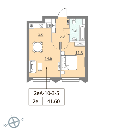 1-комнатная, 41.6 м², ЖК Зиларт, 17 691 504 ₽