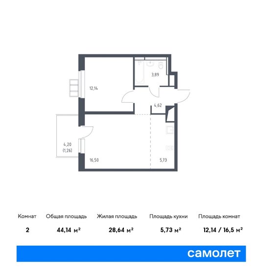 2-комнатная, 44.14м², ЖК Алхимово, 11 050 241 ₽