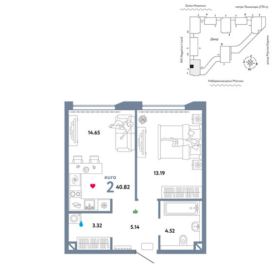 2-комнатная, 40.82 м², ЖК WOW, 21 190 000 ₽