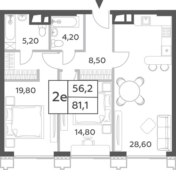 2-комнатная, 81.1м², ЖК Will Towers, 34 638 932 ₽