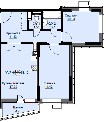 2-комнатная, 58.12м², ЖК Соболевка, 8 427 400 ₽