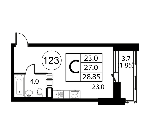 1-комнатная, 28.85 м², ЖК Космос, 4 240 950 ₽