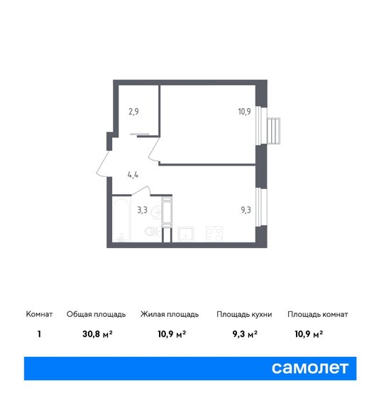 1-комнатная, 30.8м², ЖК Южное Бунино, 7 067 214 ₽