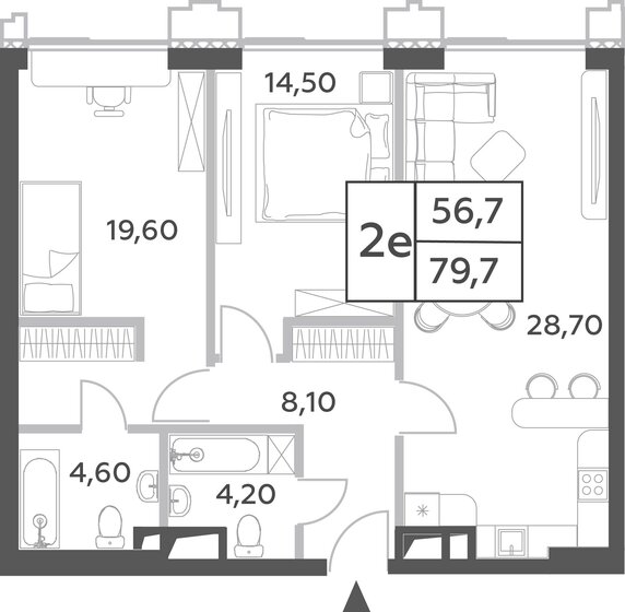 2-комнатная, 79.7м², ЖК Will Towers, 29 015 020 ₽