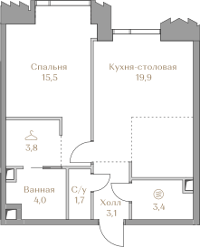 1-комнатная, 51.4 м², ЖК LUZHNIKI COLLECTION, 47 732 000 ₽