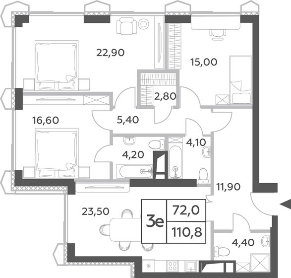 3-комнатная, 110.8м², ЖК Will Towers, 39 695 168 ₽