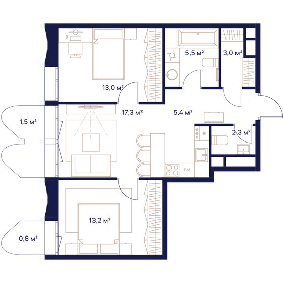 2-комнатная, 62.6м², ЖК СОЮЗ, 30 811 400 ₽