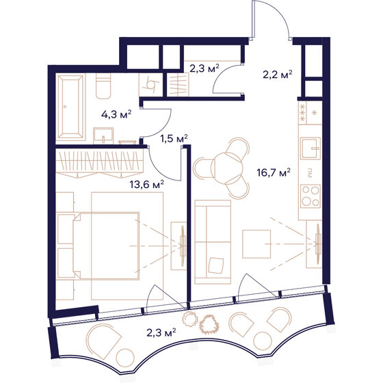 1-комнатная, 42.9м², ЖК СОЮЗ, 21 092 300 ₽