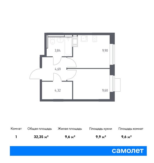 1-комнатная, 32.35м², ЖК Пятницкие Луга, 5 647 067 ₽