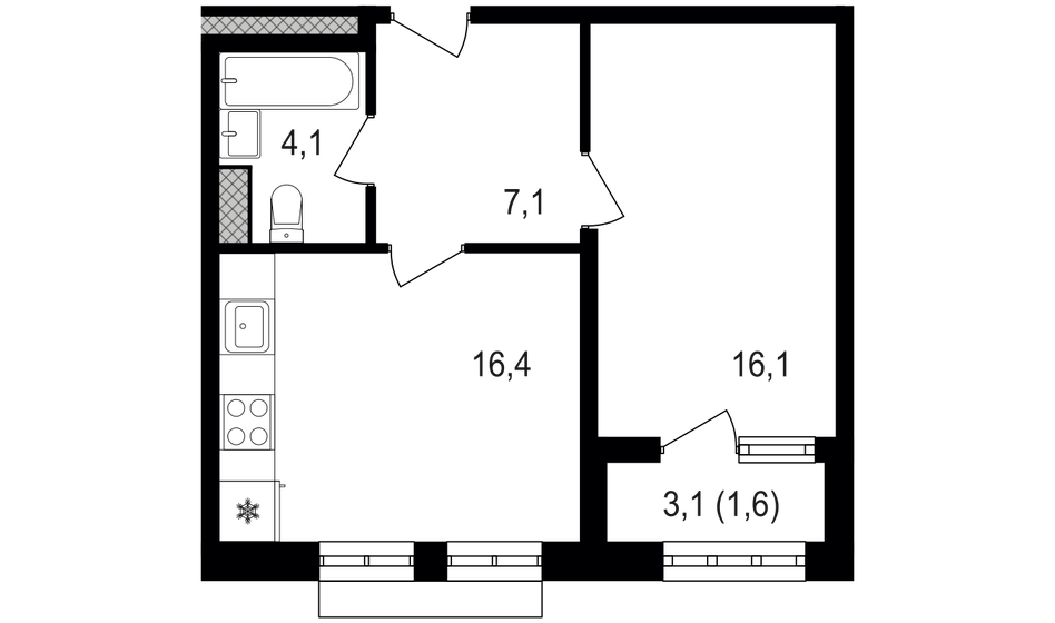 1-комнатная, 45.3 м², ЖК Михалковский, 17 100 750 ₽