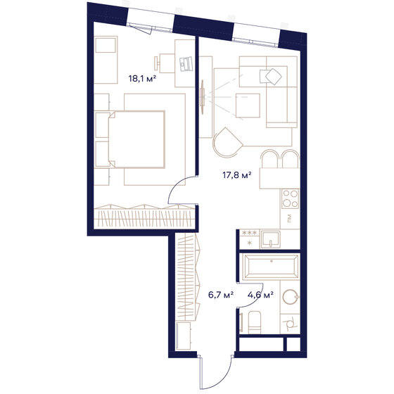 1-комнатная, 47.2м², ЖК СОЮЗ, 21 581 600 ₽