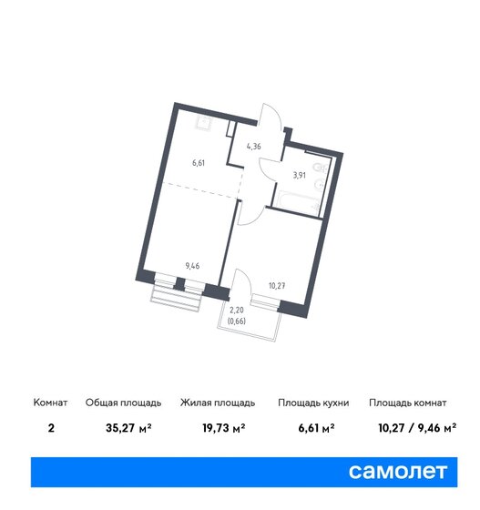2-комнатная, 35.27м², ЖК Рублевский Квартал, 7 462 393 ₽
