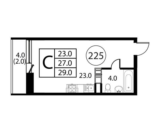 1-комнатная, 29 м², ЖК Космос, 4 234 000 ₽