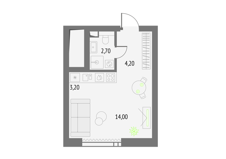 1-комнатная, 24.1 м², ЖК Upside Towers, 13 115 647 ₽