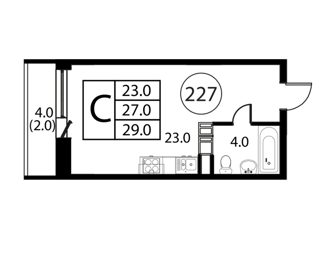 1-комнатная, 29 м², ЖК Космос, 4 234 000 ₽