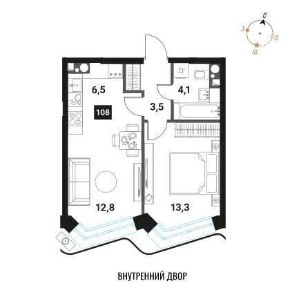 2-комнатная, 40.2 м², ЖК Интеллигент, 16 983 052 ₽