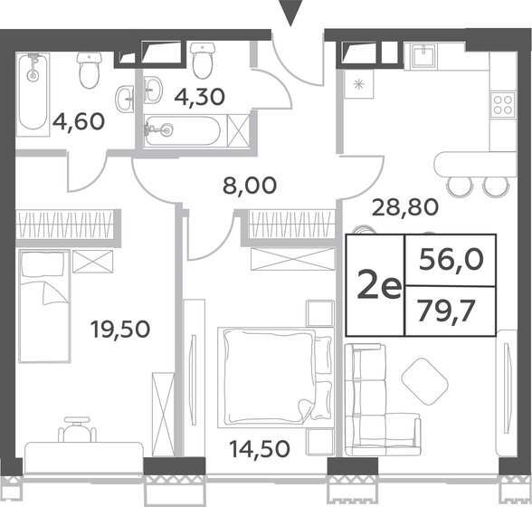 2-комнатная, 79.7м², ЖК Will Towers, 30 117 756 ₽