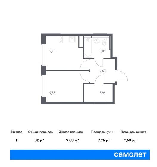 1-комнатная, 32м², ЖК Новое Внуково, 8 459 492 ₽