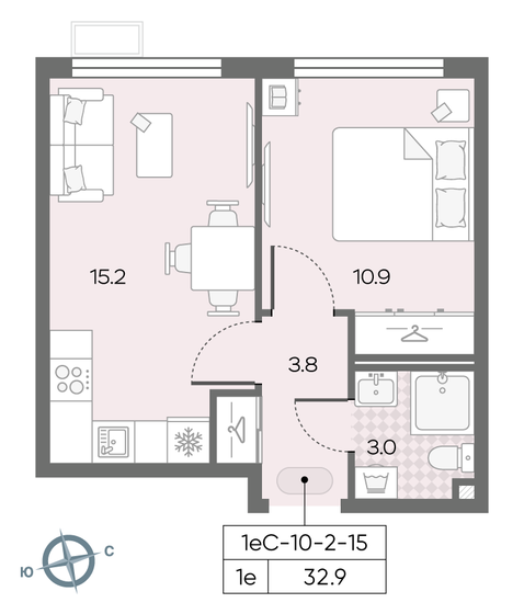 1-комнатная, 32.9м², ЖК Лучи, 8 276 718 ₽