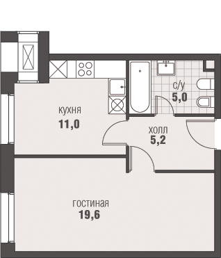 1-комнатная, 40.8 м², ЖК Homecity, 11 480 487 ₽