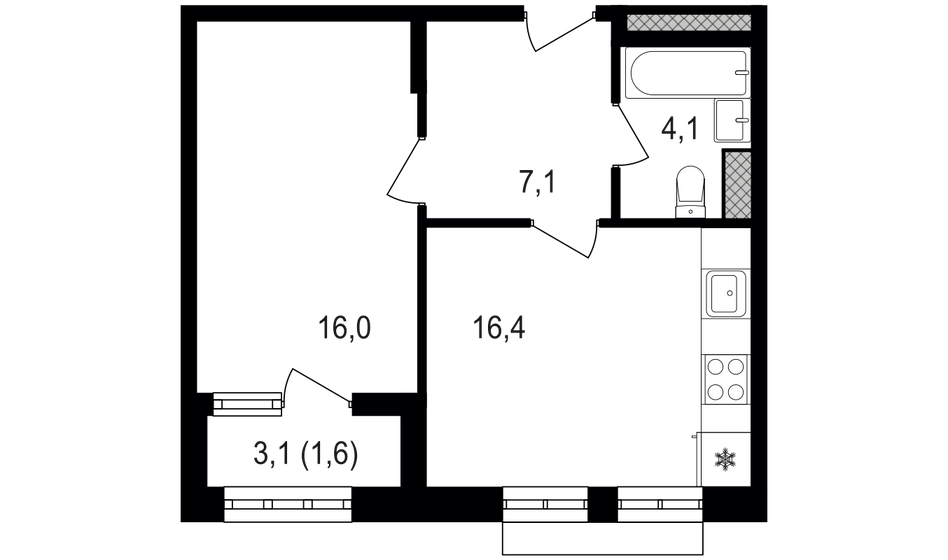 1-комнатная, 45.2 м², ЖК Михалковский, 16 837 000 ₽