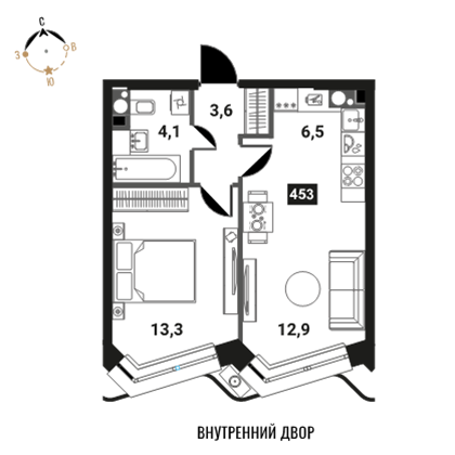 2-комнатная, 40.4 м², ЖК Интеллигент, 16 510 025 ₽