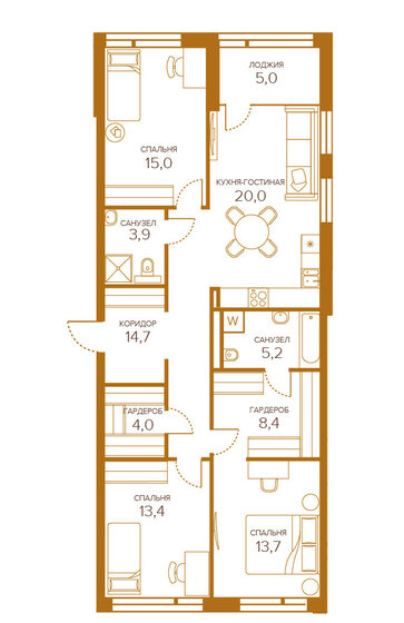 3-комнатная, 100.69м², ЖК Champine, 48 676 000 ₽
