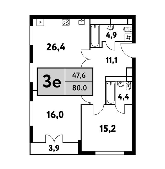 2-комнатная, 80м², ЖК Фестиваль парк-2, 28 257 674 ₽