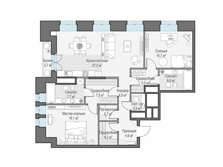 2-комнатная, 120.3 м², ЖК Чистые Пруды, 212 190 000 ₽