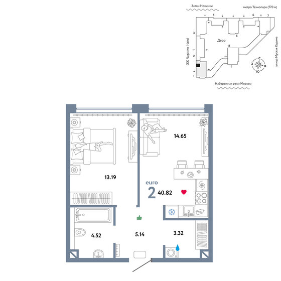 2-комнатная, 40.82 м², ЖК WOW, 20 990 000 ₽