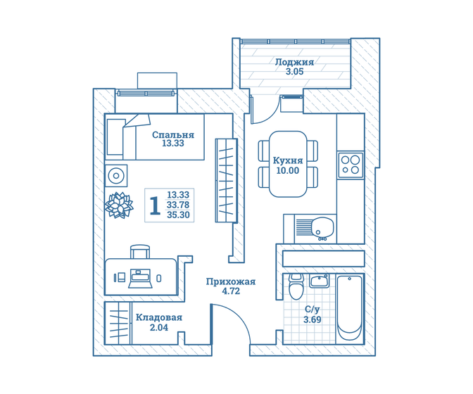 1-комнатная, 35.3 м², ЖК Новоград Монино, 4 200 700 ₽