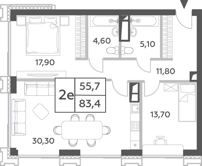 2-комнатная, 83.4м², ЖК Will Towers, 31 661 658 ₽