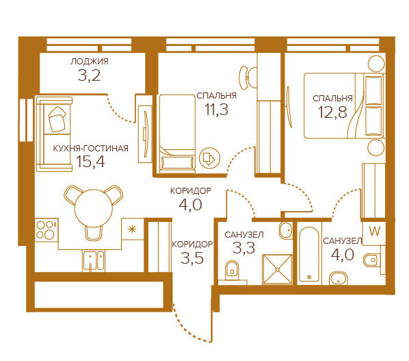 2-комнатная, 55.89м², ЖК Champine, 28 825 000 ₽