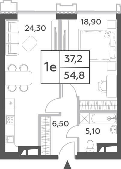 1-комнатная, 54.8м², ЖК Will Towers, 23 833 402 ₽