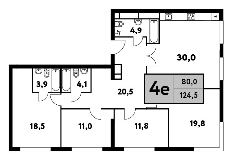 4-комнатная, 124.5м², ЖК Фестиваль парк-2, 53 097 132 ₽