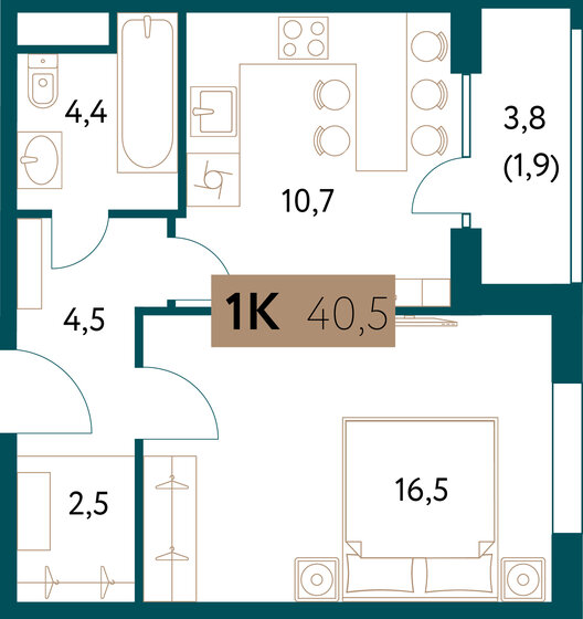1-комнатная, 40.5 м², ЖК Настоящее, 24 275 150 ₽