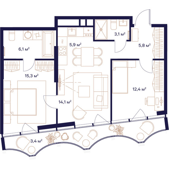 2-комнатная, 66.1м², ЖК СОЮЗ, 29 746 700 ₽