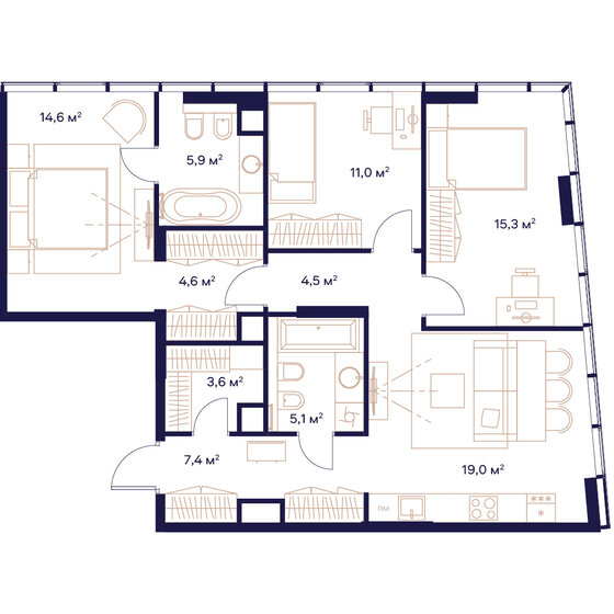 3-комнатная, 91м², ЖК СОЮЗ, 40 149 000 ₽