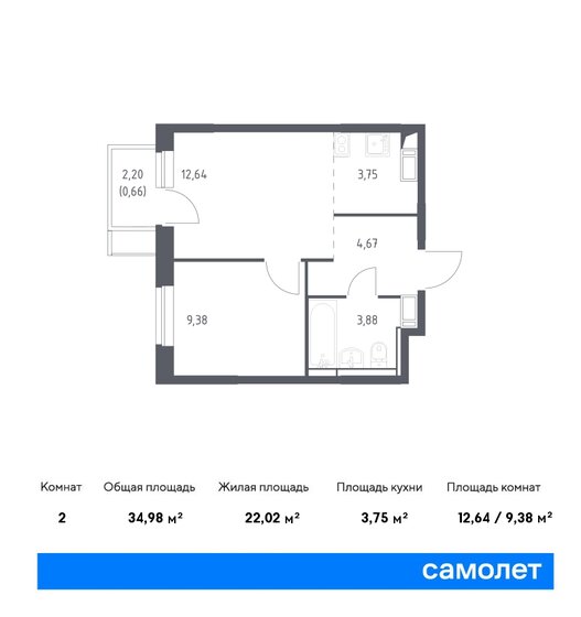 2-комнатная, 34.98м², ЖК Пятницкие Луга, 6 298 064 ₽