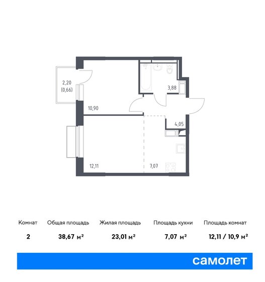 2-комнатная, 38.67м², ЖК Новое Внуково, 9 797 370 ₽