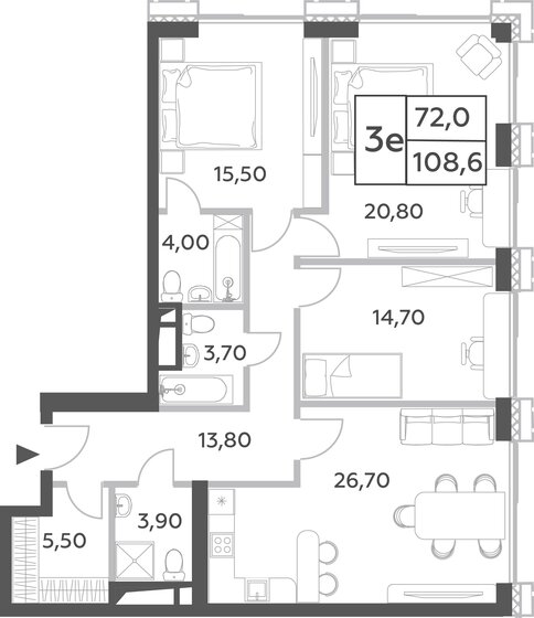3-комнатная, 108.6м², ЖК Will Towers, 40 599 688 ₽